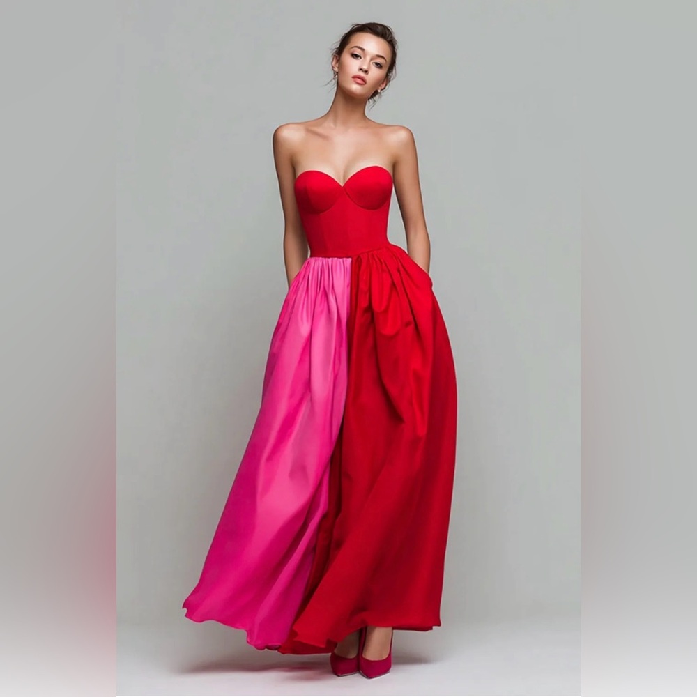 Red and Fuchsia Color Block Gown - Prom! Bridesmaid!